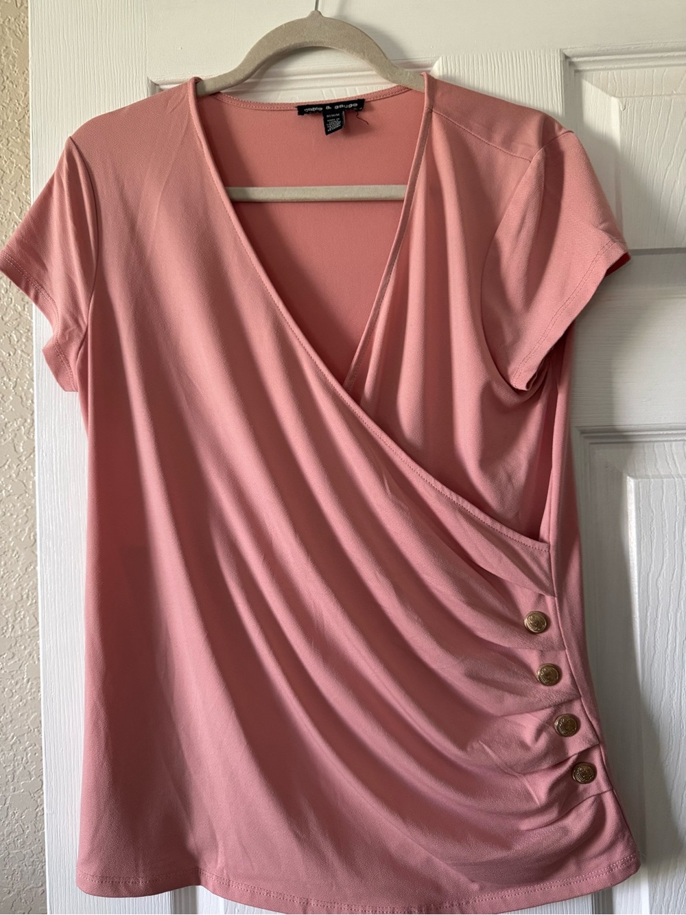 Cable & Gauge Short Sleeve Top with Button Detail